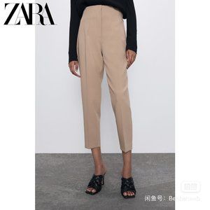 BLOGGER FAV ZARA WOMAN HIGH-WAISTED PANTS BUBBLE GUM 7901/132, TAN, SIZE S